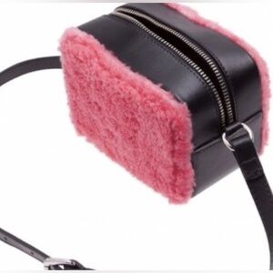 Sandro Aida Leather-Trimmed Pink Faux Fur Crossbody Bag Single Strap Rectangle